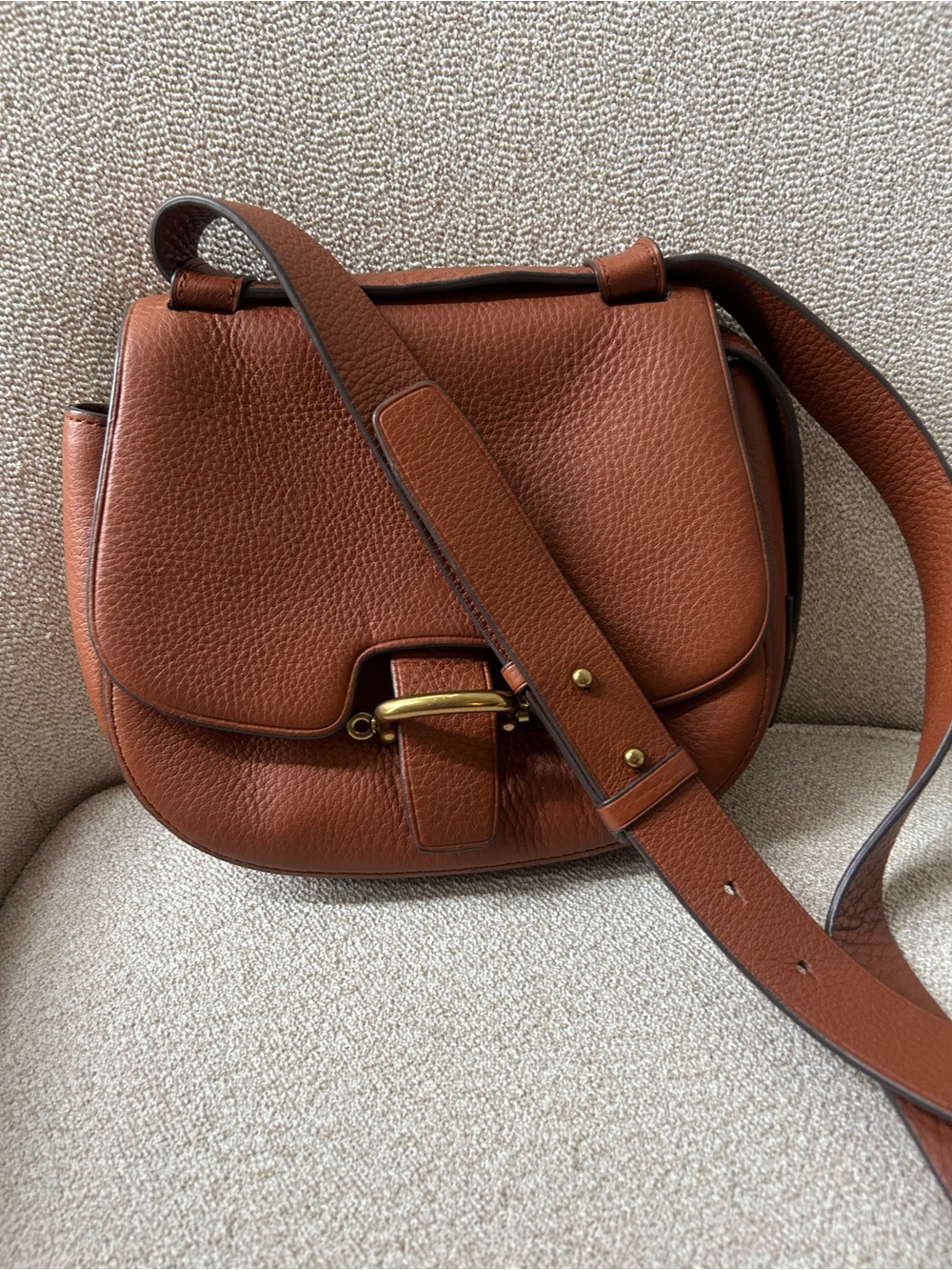 J. Crew Classic Brown Leather Saddle Bag with Adjustable Strap